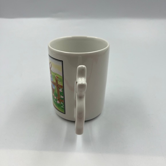 Vintage Glazed Ceramic Coffee Mug Cup Spring Easter Bunny Rabbit Handle - Picture 4 of 9